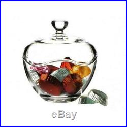 Glass Candy Bowl Transparent Clear Round Crystal Clear Sweet Jar Handle Lid