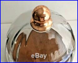 Glass Cloche Bell Jar French Country Terrarium Dome & Copper Handle & Wood Base