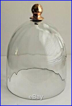 Glass Cloche Bell Jar French Country Terrarium Dome & Copper Handle & Wood Base