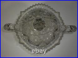 Glass Covered Biscuit Jar American Brilliant Double Handled