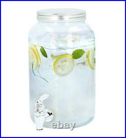 Glass Drink Dispenser With Tap & Lid Beverage Cocktail Juice Jar BBQ Ice Bucket