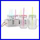 Glass Drinking Mason Jar Cups with Handle & Wooden Carrier with Reusable Straws