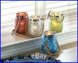Glass Jar Candleholder Embossed Flower Rope Handle Red Green 10 Lot Mix & Match