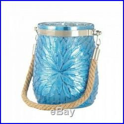 Glass Jar Candleholder Rope Handle Embossed Flower Red White Blue Green Choose 8