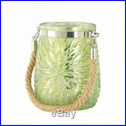 Glass Jar Candleholder Rope Handle Embossed Flower Red White Blue Green Choose 8