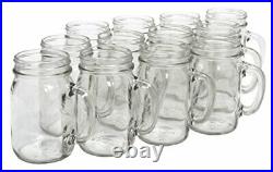 Glass Pint Mug Handle Mason Drinking Jars Case of 12 No Lids