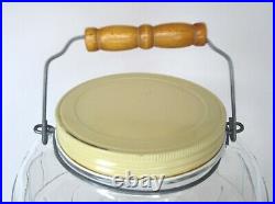 Glass Vintage Barrel Pickle Jar WithMetal Lid Wire Bale Wooden Handle 2 1/2 Gallon