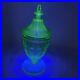 Glowing HAZEL ATLAS COLONIAL BLOCK GREEN VASELINE GLASS 8 5/8 Uranium Lid JAR