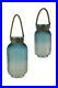 Gradient Blue Glass Candle Lantern Jars with Jute Rope Handle Set of 2
