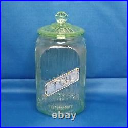 Green Depression 1930's Vaseline Glass Large Tea Jar Canister With Lid 9