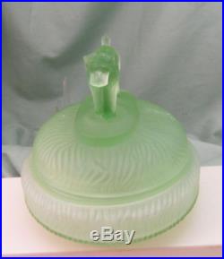 Green Depression Glass POWDER JAR with Scotty Dog Handle