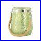Green Glass Jar Candleholder with Embossed Flower & Rope Handle 10 Lot NIB