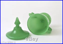 Green Lidded Fenton Jadeite Jar / Dolphin Handles / ca 1927