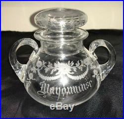 HAWKES AMERICAN BRILLIANT FLORAL ETCHED DOUBLE HANDLE MAYONNAISE JAR wLID EUC