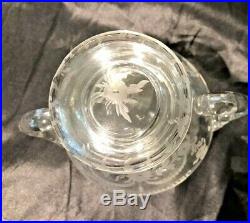 HAWKES AMERICAN BRILLIANT FLORAL ETCHED DOUBLE HANDLE MAYONNAISE JAR wLID EUC