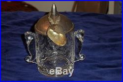 HEISEY CRYSTAL ORCHID JAR with Lid & Scoop Etched Glass Seahorse Handles