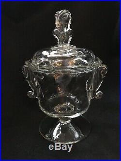 HEISEY GLASS LIDDED JAR SEAHORSE HANDLES Candy Dish HIGH BRILLIANCE EXCELLENT