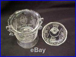 HEISEY ORCHID ETCHED #1507 DOUBLE HANDLE SEAHORSE CANDY JAR w COVER 8 TALL SIGN