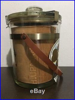 H. Upmann Glass Cigar Humidor, 8 Tall WithMetal Bands & Leather Handle Office Jar