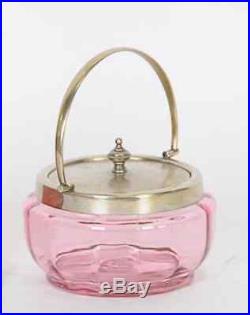 Hand Blown Cranberry Sweetmeat Jar W, 6H with Upright Handle Pre-Owned