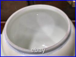 Hand Enameled Milk Glass BISCUIT Cracker Humidor JAR Silverplated Metal Lid