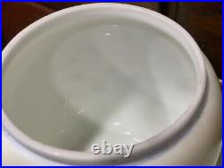 Hand Enameled Milk Glass BISCUIT Cracker Humidor JAR Silverplated Metal Lid