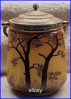 Hand Painted Fall Colors Biscuit Jar Fancy Metal Handle And Lid