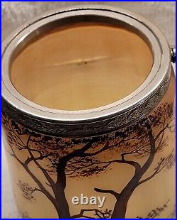 Hand Painted Fall Colors Biscuit Jar Fancy Metal Handle And Lid