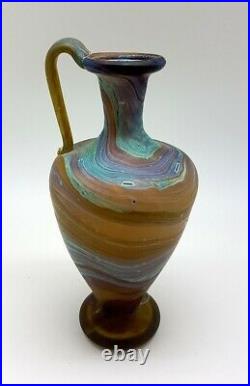 Hand-blown colorful Phoenician recycled glass jar with handle