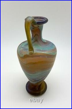 Hand-blown colorful Phoenician recycled glass jar with handle