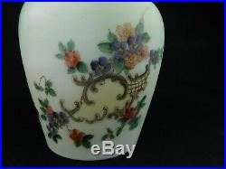 Hand-painted Enameled Victorian Glass Biscuit Jar with Silver Lid and Handle