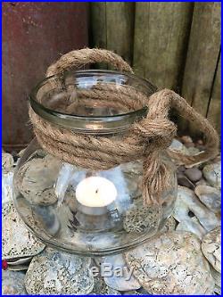 Hanging Glass Tea Light Holder Candle Jar Bowl Rope Handle Nautical Decoration