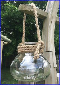 Hanging Glass Tea Light Holder Candle Jar Bowl Rope Handle Nautical Decoration