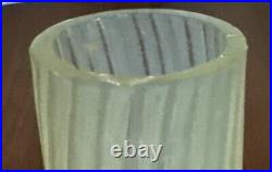 Harrach Vaseline Vase Yellow Texture Stripe Applied Handles, Vines & Pink Petals