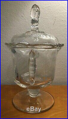 Heisey Orchid Candy Jar Seahorse Handles Beautiful Elegant Glass Buy It Now