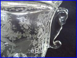 Heisey crystal cov candy jar bowl w lid Orchid etching seahorse handles Waverly