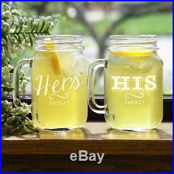 His & Hers Couples Mason Glass Jar with Handles Personalized Set of 2