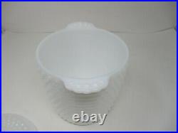 Hobnail Ice Bucket Cookie Jar White Milk Glass With Cover & Handles Nice Cond