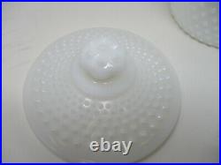 Hobnail Ice Bucket Cookie Jar White Milk Glass With Cover & Handles Nice Cond