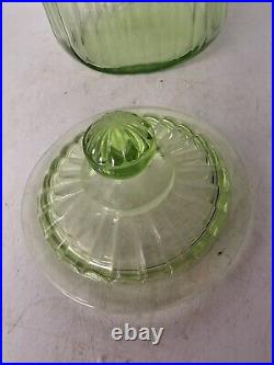 Hocking Depression 1930's Uranium Vaseline Glass Large Jar Canister With Lid 9