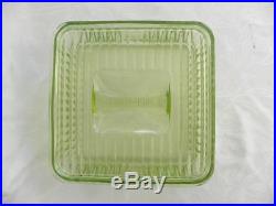 Hocking Uranium Vaseline Dep Glass 8x8 Square Cov Refrigerator Jar Indent Handle