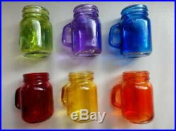 Home Essentials Mason Jar Set of 6 Shooter Shot 5 oz Handle Glass Rainbow Colors
