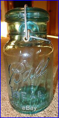Htf Rare Old Vintage Lucky #13 Ball Ideal Blue Glass Bail Handle Canning Jar LID