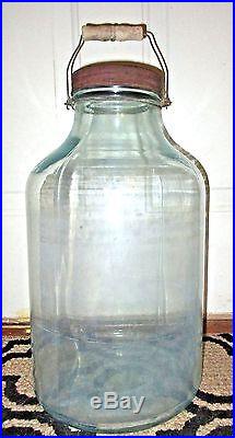 Huge Antique/Vintage 4 Gallon Glass Jar, Wire Bail, Wood Handle