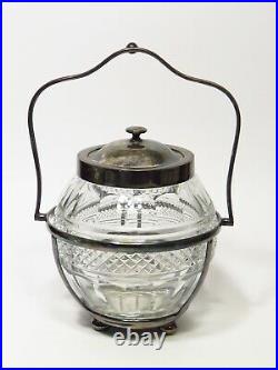 IFS Ltd English silver-plated Handled faceted cut glass round sweet biscuit Jar