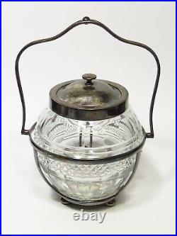 IFS Ltd English silver-plated Handled faceted cut glass round sweet biscuit Jar