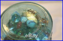 Ideal Blue Mason Jar Glass Lid Wire Handle 1908 #6 Quart with Vintage Marbles