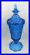 Indiana Glass Blue Diamond Point Pedestal Apothecary Jar Candy Dish With Lid