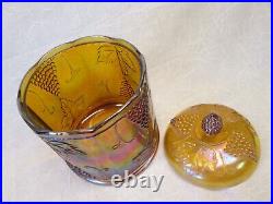 Indiana Grape 9.75 tall GOLD Marigold CARNIVAL LIDDED CANISTER JAR Paneled LG