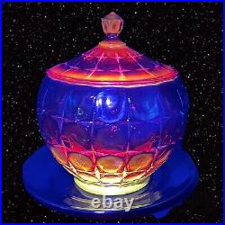 Indiana Tiara Glass Constellation Sunset Amberina Cookie Jar Uranium UV Glow